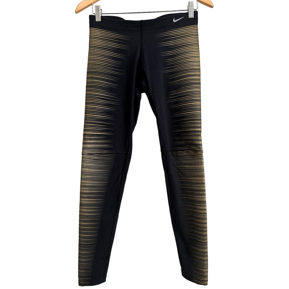 Nike‎ Women's Dri-Fit Flash Reflective Running Tights-Size Small-Black/Gold EUC